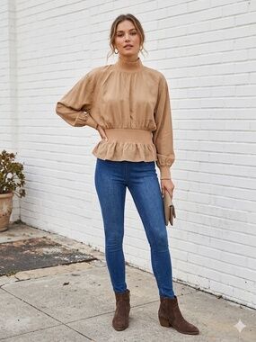 100% Silk Peplum Blouse 13/15 Dressy Elegant Top